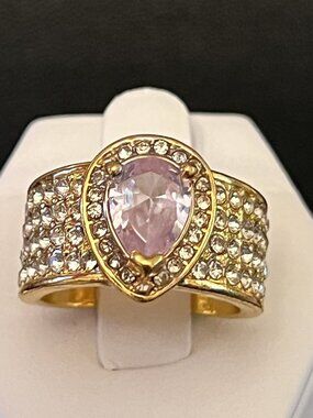 Goldplated Pink/Clear Costume Ring Size 7.5 (362)